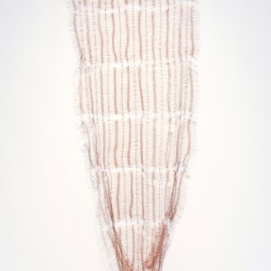 “Intervals”, 2015, Series: Untitled, Copper wire knitted by hand with fork, 217 x 57 cm.