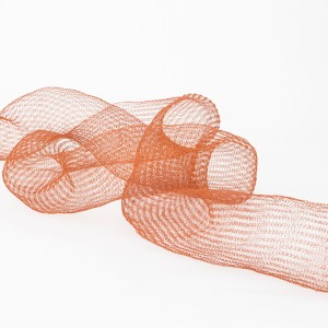 “Untitled II”, 2015, Series: Untitled, Copper wire knitted by hand with loom, Variable Dimensions, 160 x 60 x 28 cm.