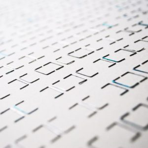 “Proceso I” (detail), 2012, Procesos series, Staples glued on  paper, 57 x 76 cm