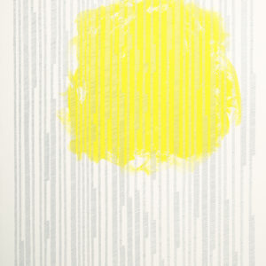 “Proceso IV”, 2013, Procesos series, Staples glued on paper and yellow acrylic paint, 57 x 76 cm