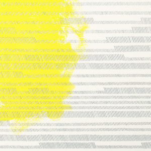 “Proceso IV” (detail), 2013, Procesos series, Staples glued on paper and yellow acrylic paint, 57 x 76 cm