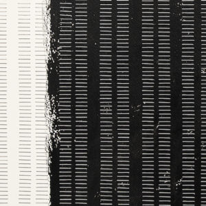 “Proceso V” (detail), 2013, Procesos series, Staples glued on paper and black acrylic paint, 57 x 76 cm