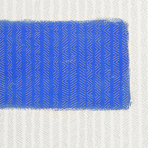 “Proceso VI” (detail), 2013, Procesos series, Staples glued on paper and blue acrylic paint, 57 x 76 cm
