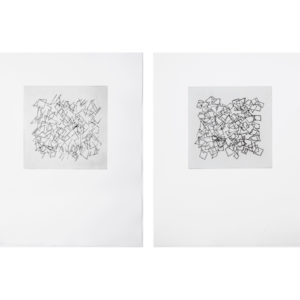 “Sin Titulo I, II, III, IV”, 2017, Serie: Paisajes Blancos, Grabado: Punta Seca sobre papel de algodón, 34 x 43 cm.