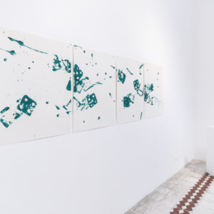 “Pintura verde I, II, III, IV”, 2018, Dibujos combinados series, Acrylic on paper, 57 x 76 cm (76 x 228 cm)