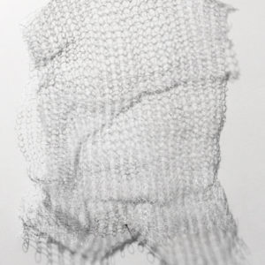 “White Landscape”, 2015, Hand-knitted galvanized metal wire painted white, 42 x 28 cm
