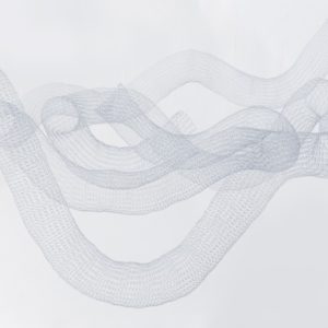 “Sin título III”, 2015, Sin titulo series, Hand-knitted galvanized metal wire painted white, 110 x 110 x 80 cm (9 cm diameter), variable dimensions